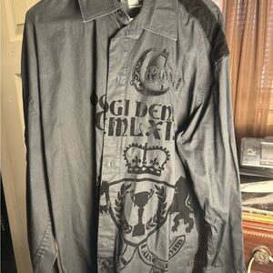 COOGI Black Lightweight Graphic Shirt Jacket